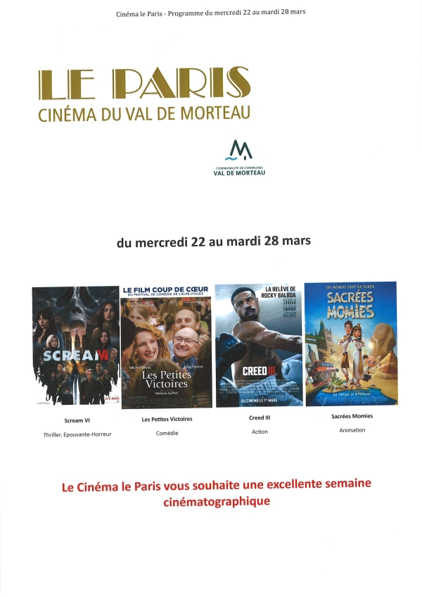 Programme Cinéma le Paris du 22.03 au 28.03.2023