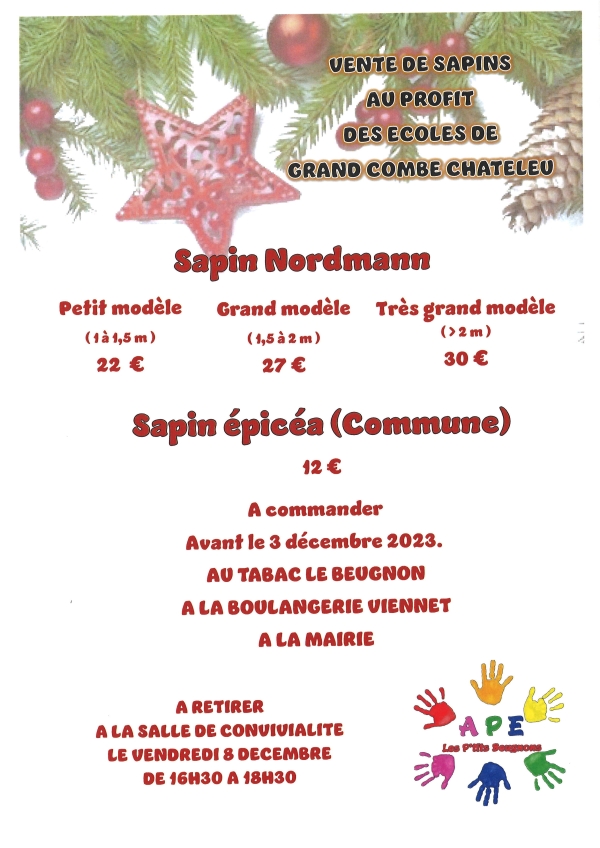 Vente Sapins de Noël au profit des écoles de Grand&#039;Combe Châteleu